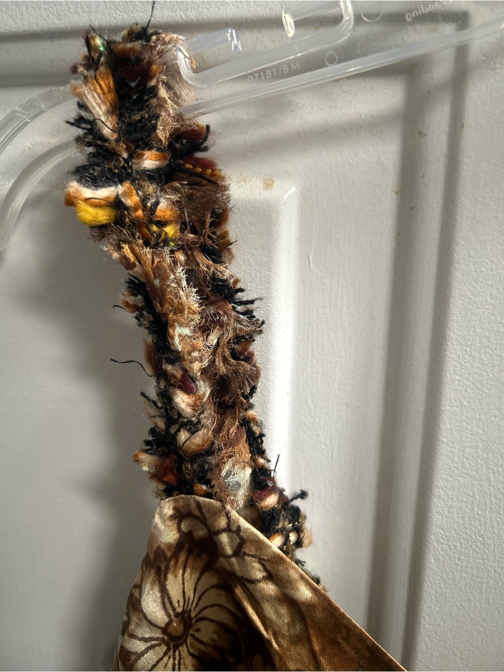 Y2K Alberto Makali Brown and Cream floral w/ feathers & Sequins tank Sz S - Picture 9 of 15